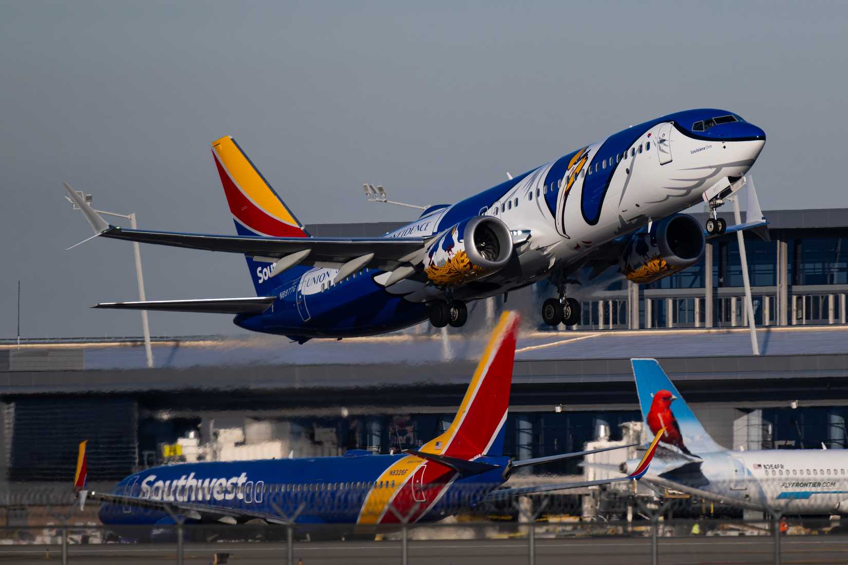 Southwest Airlines Boeing 737-Max8 N8977G Louisiana One departure from 7L at Phoenix Sky Harbor Intl. Airport.