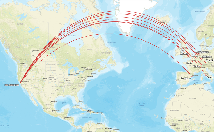 United Airlines SFO Europe Route Map