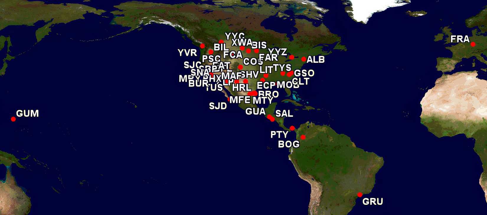 United Airlines' airports with 1 or more fewer flights YOY