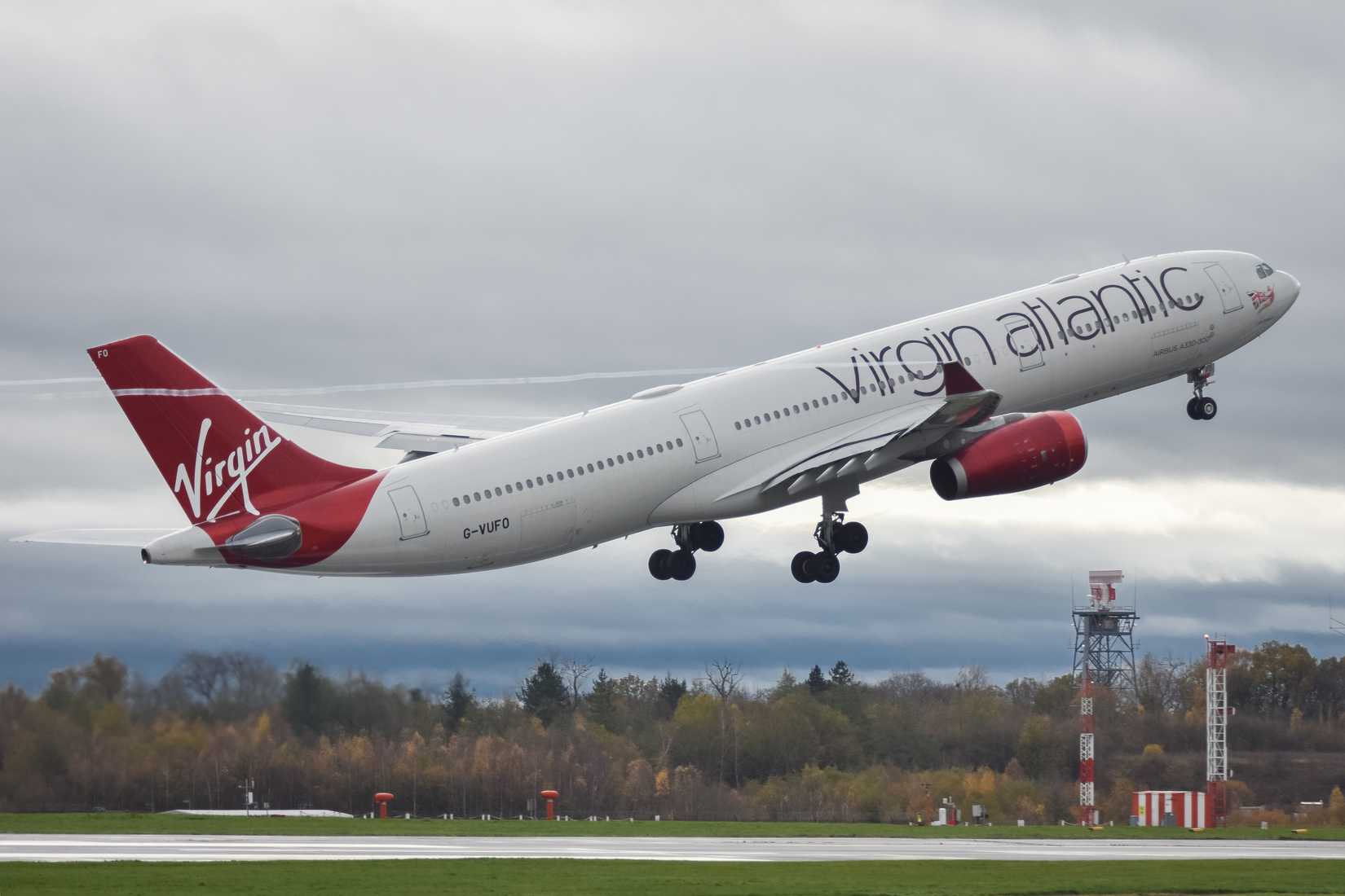 Virgin Atlantic A330-300 G-VUFO departing Manchester Airport.