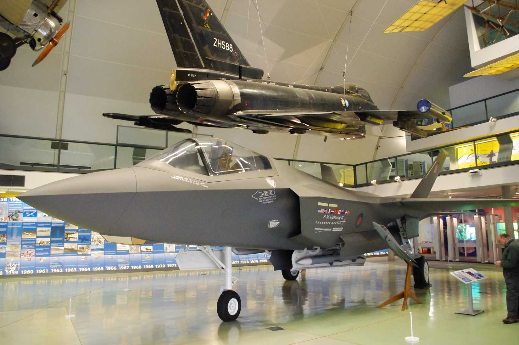  Eurofighter Typhoon prototype and F-35 mock-up. Taken at RAF Museum Hendon