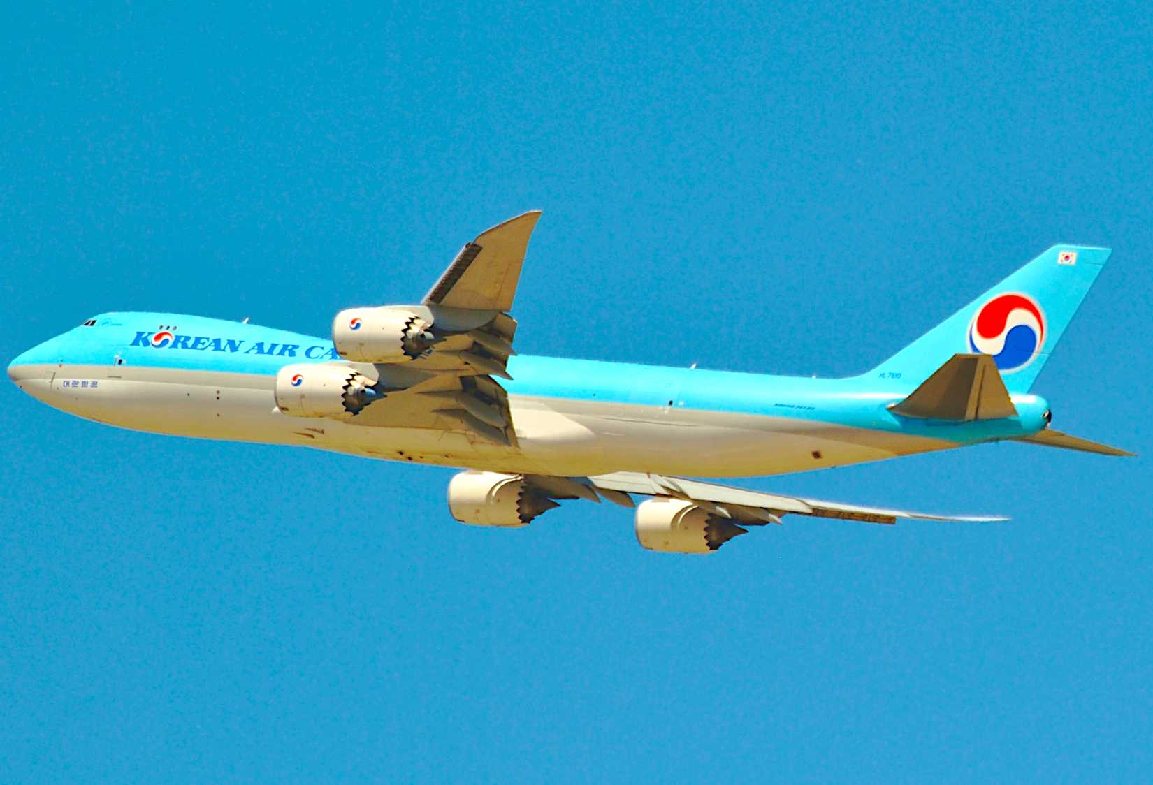 Korean Air Boeing 747-8F taking off from Zaragoza Airport, 2016