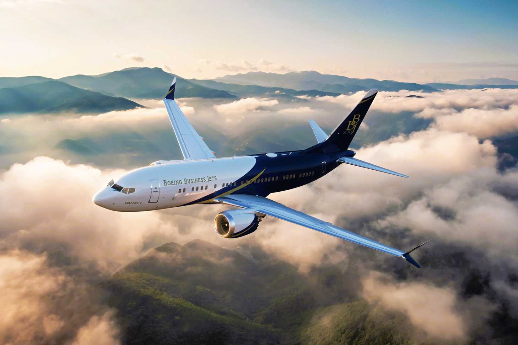 Boeing Business Jet over clouds