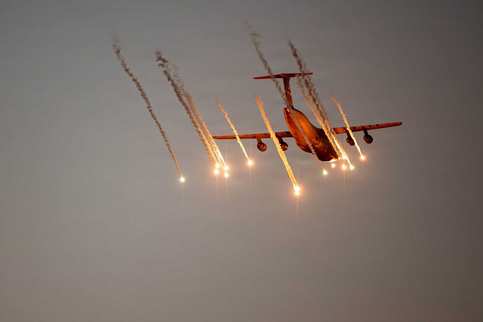 A C-5M Super Galaxy conducts flare testing operations at Eglin Air Force Base, Florida.