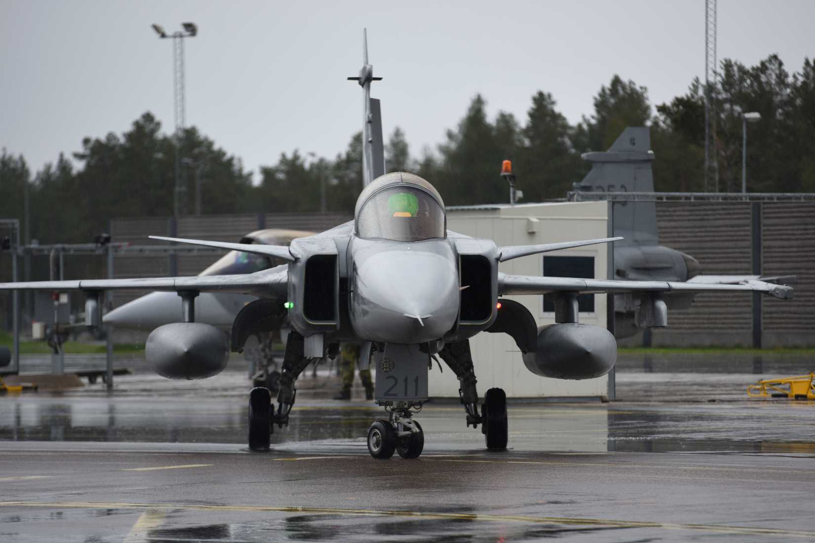 A Swedish Air Force JAS 39 Gripen prepares to take off.