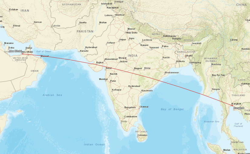 Abu Dhabi Bangkok Route Map