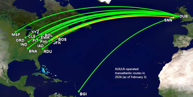 Aer Lingus' transatlantic XLR and LR routes in 2026