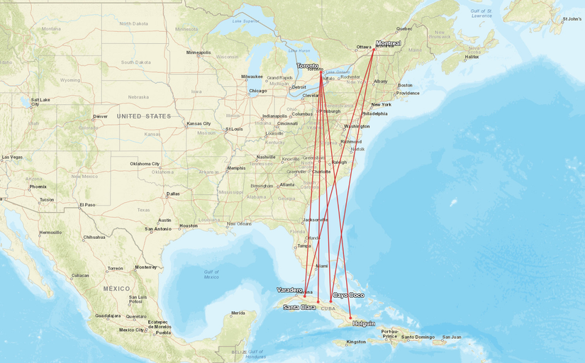 Air Canada Cuba Route Map