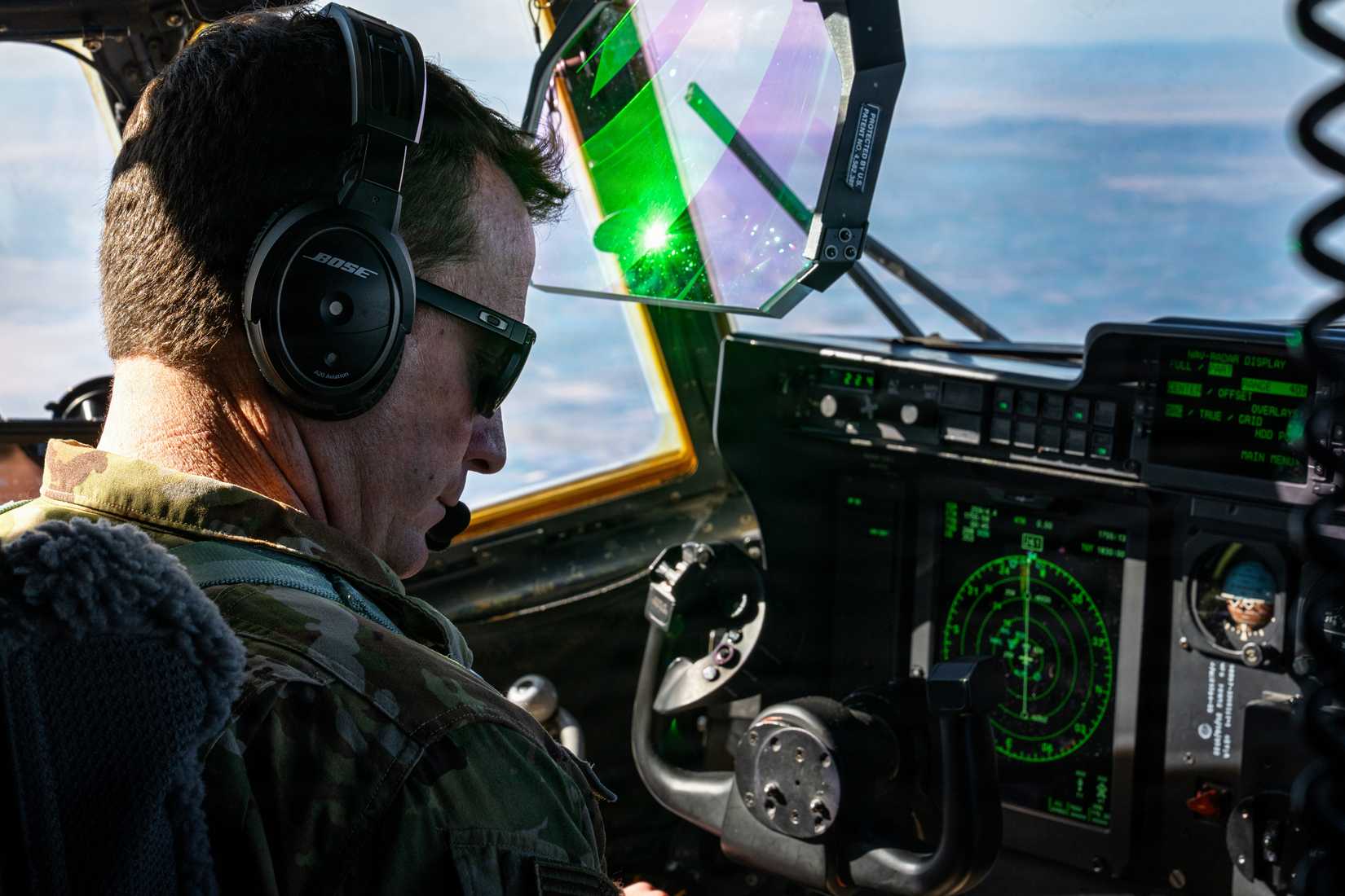 Air Force Col. Justin Diehl, 317th Airlift Wing commander and C-130 Weapon System Council chair, pilots a C-130J Super Hercules.