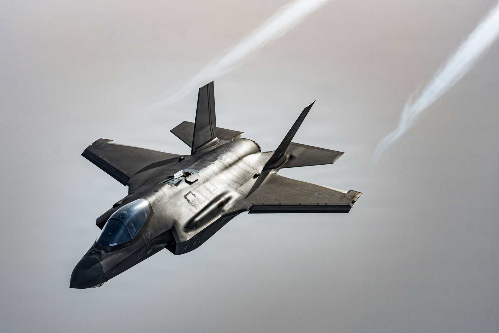 Air Force F-35 Lightning II assigned to the 48th Fighter Wing flies over the North Sea during exercise Point Blank, Jan. 29, 2026.