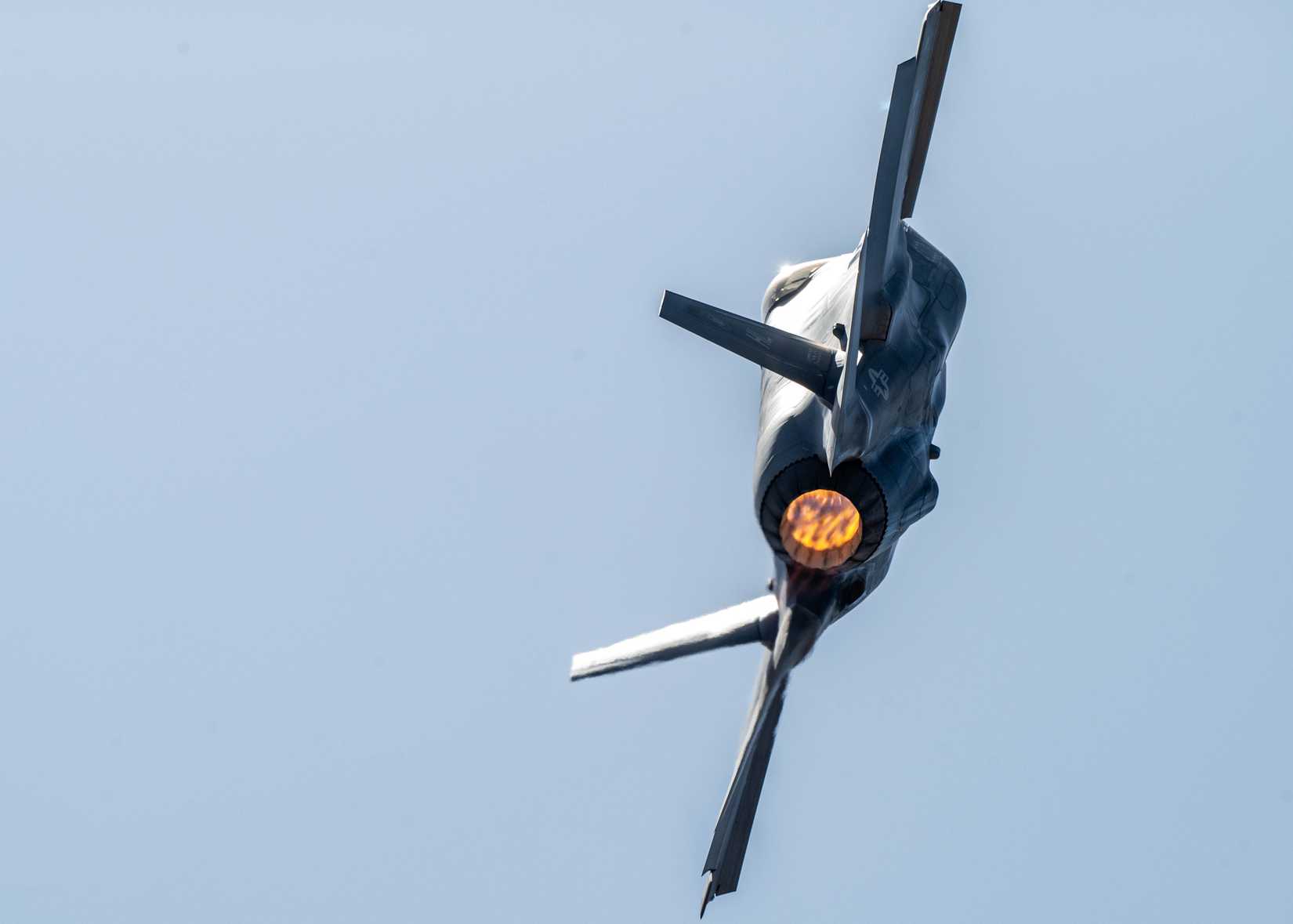 Air Force F-35A Lightning II aircraft performs during the Heritage Flight Training Course at Davis-Monthan Air Force Base.-1