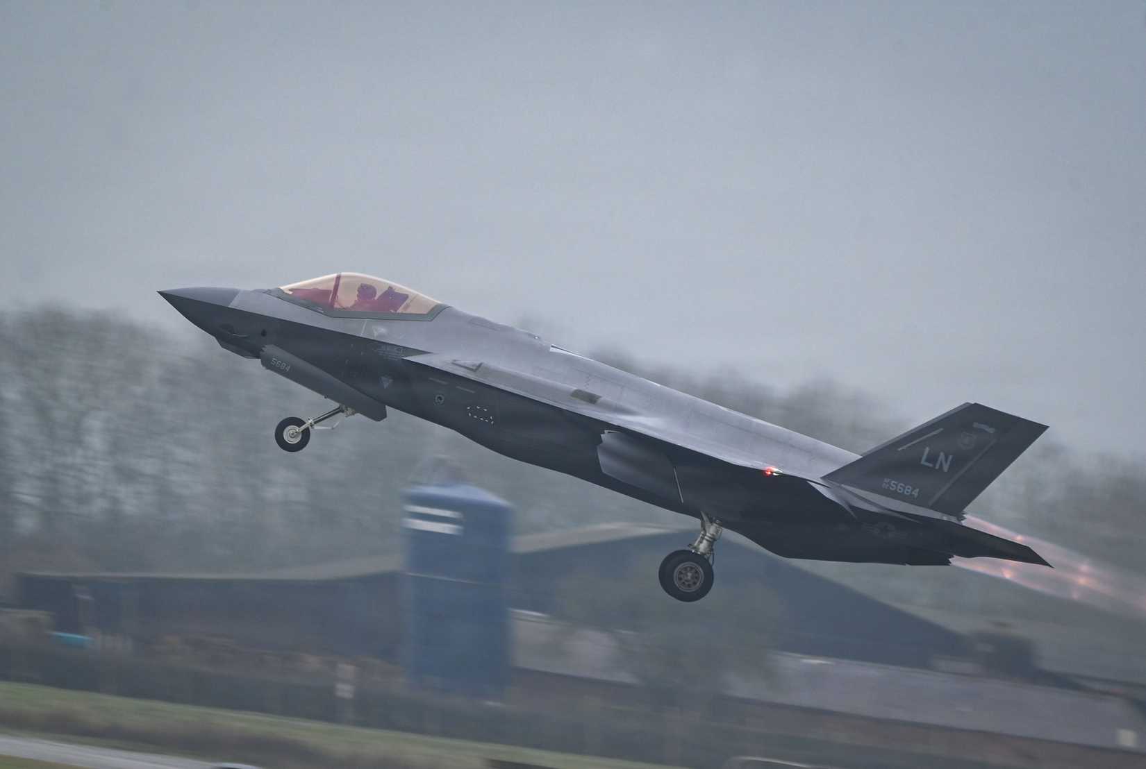 Air Force F-35A Lightning II aircraft takes off during Exercise Point Blank at RAF Leeming, England, Jan. 26, 2026.