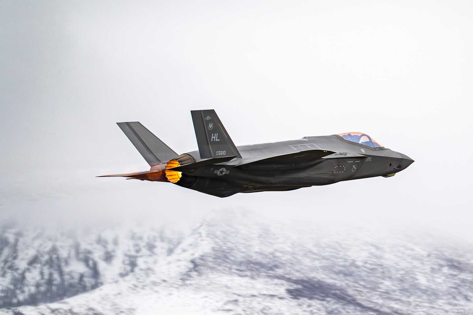 Air Force F-35A Lightning II assigned to the 34th Fighter Squadron takes off from Hill Air Force Base, Utah, Nov. 19, 2025.