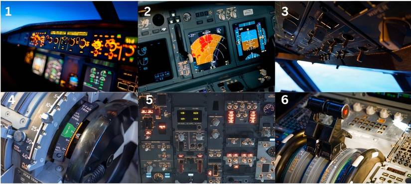 Cockpit elements Boeing 737 and Airbus A320
