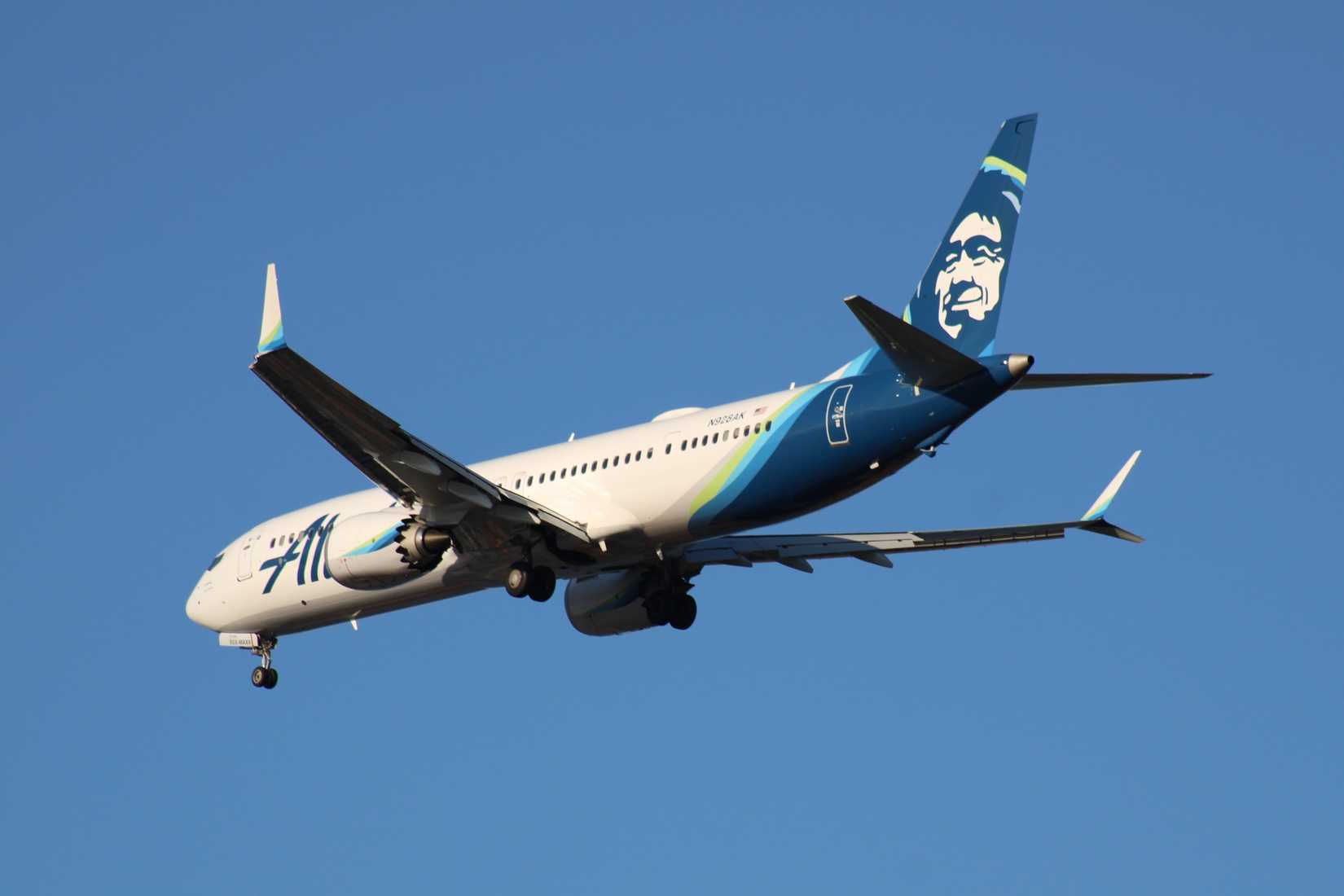 Alaska Airlines Boeing 737 Max 9 airplane at Boston Airport (BOS).