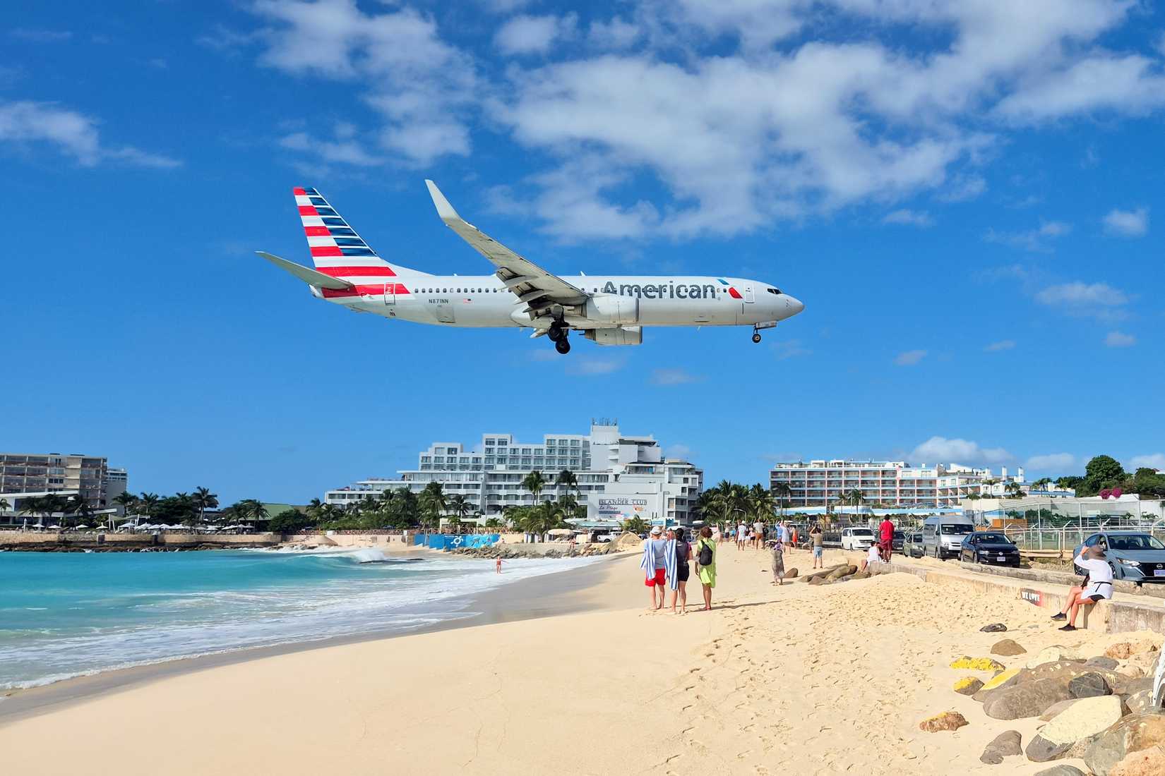 American airlines Boeing airplane landing in Princess Juliana International Airport (SXM).