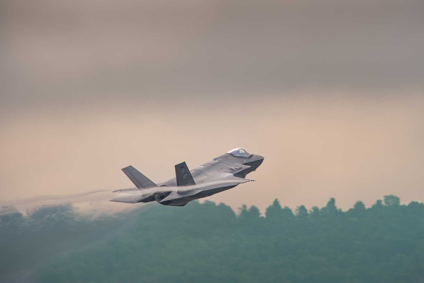An F-35A Lightning II, assigned to the 158th Fighter Wing, takes off from South Burlington, Vermont.