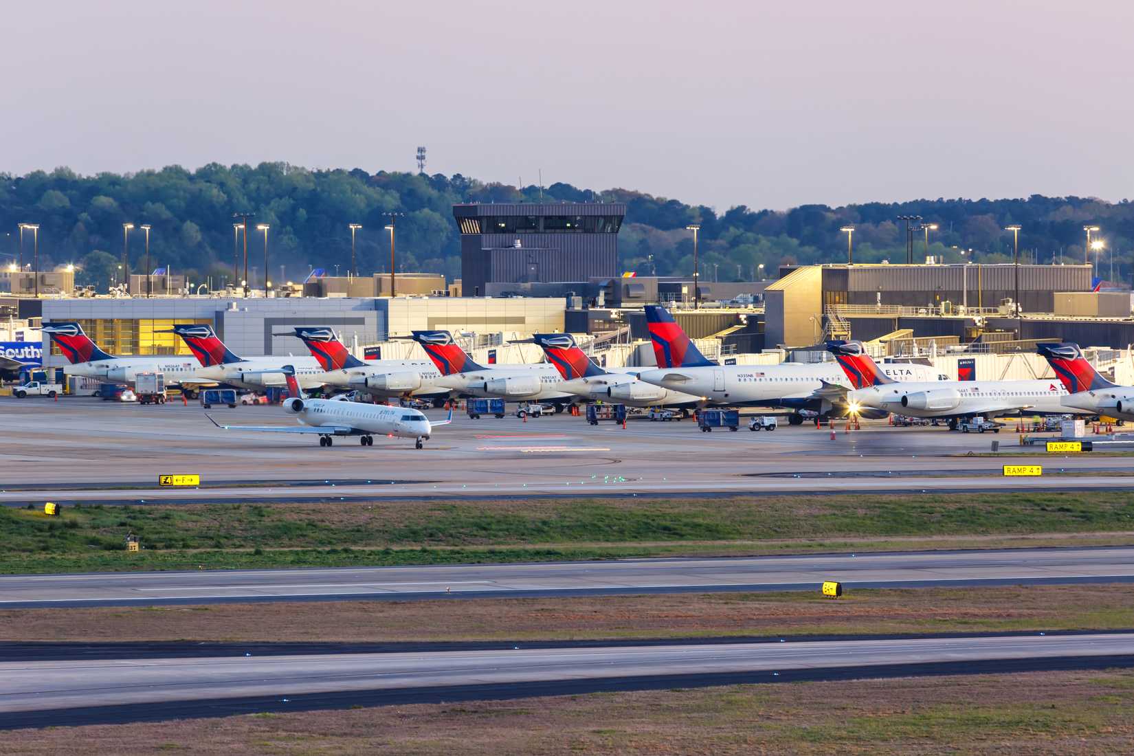 Delta Terminal at Atlanta airport with lots of Delta Aircrcaft