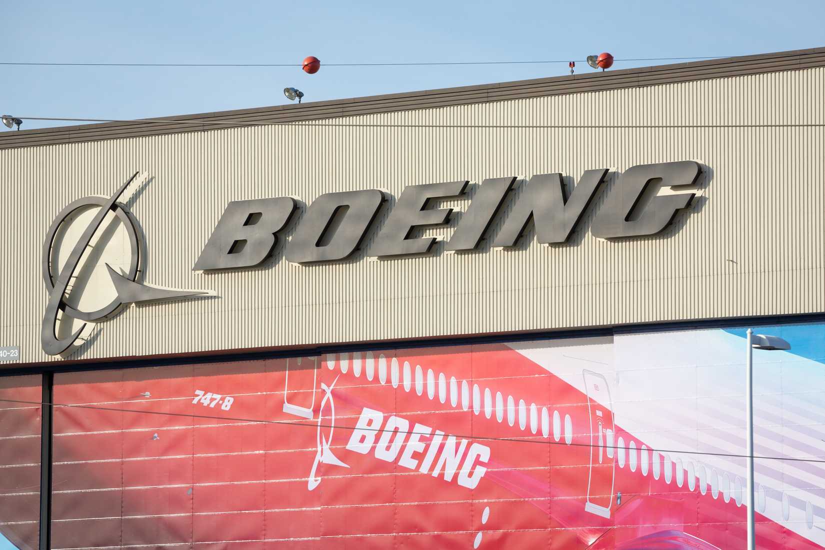 Vista aérea de uma fábrica da Boeing.
