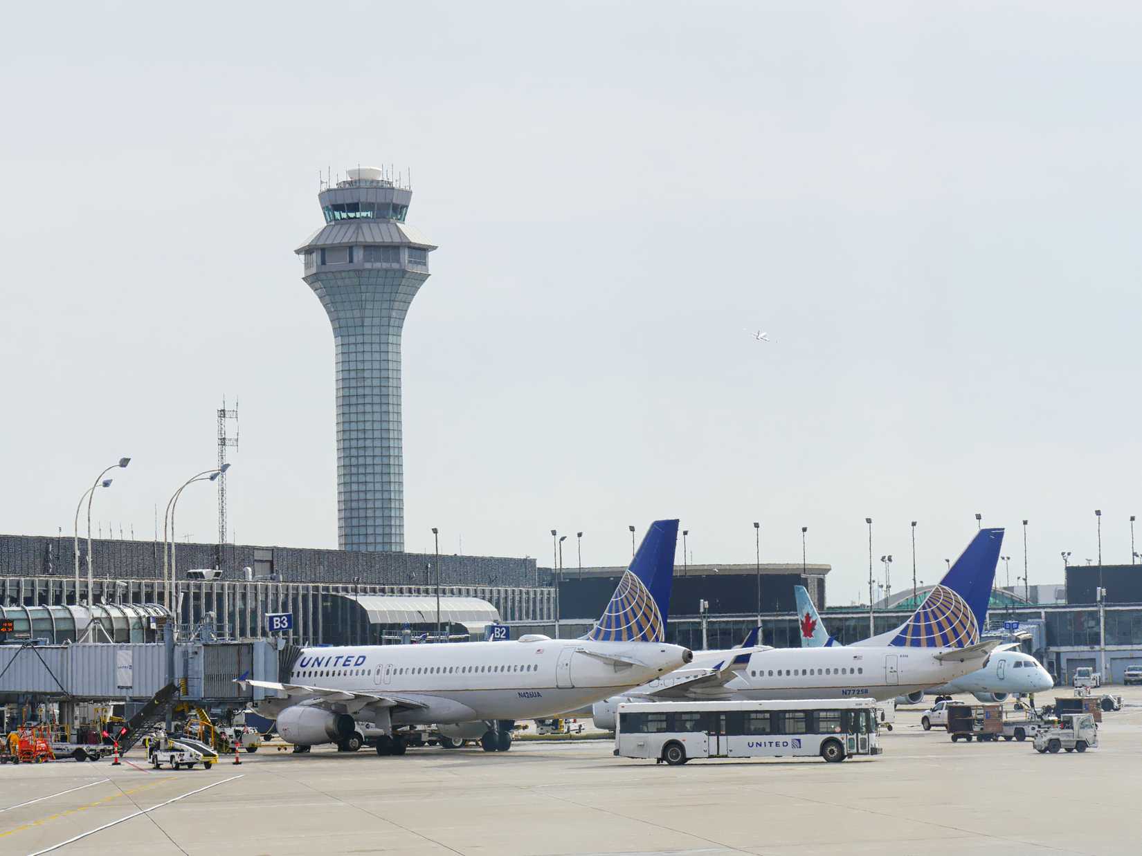 Chicago Airport with a couple United Aircraft at terminal