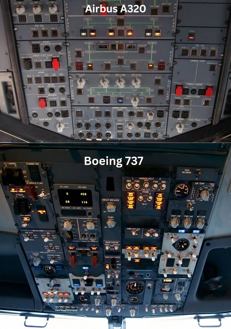 Airbus A320 vs Boeing 737 overhead panel