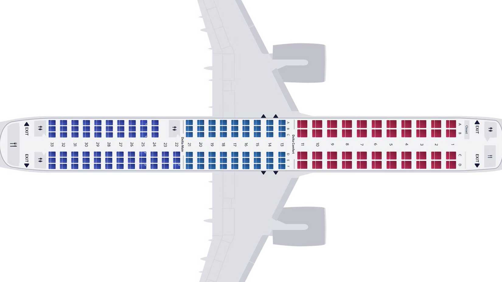 Delta Air Lines A321neo, 3NP, seat map.
