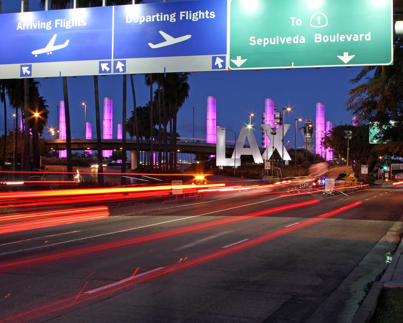 Driving to Los Angeles International Airport (LAX) early in the morning.