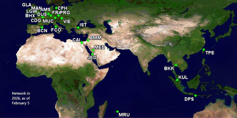 Emirates' 615-seat A380 network in 2026