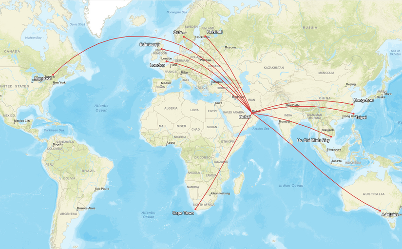 Emirates Longest A350 Routes Map