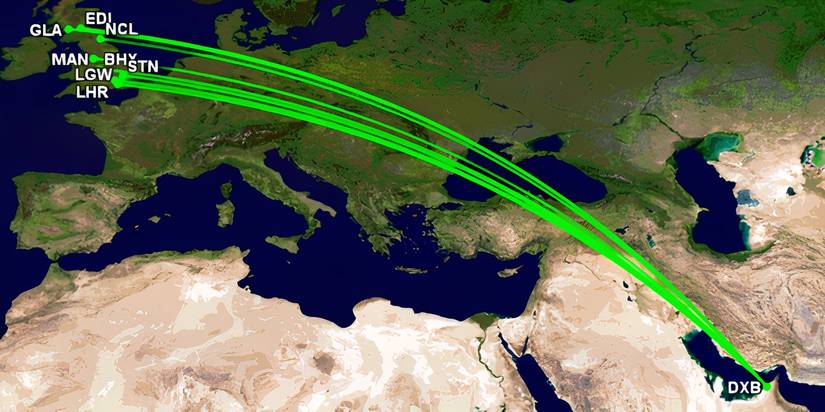 Emirates UK passenger routes