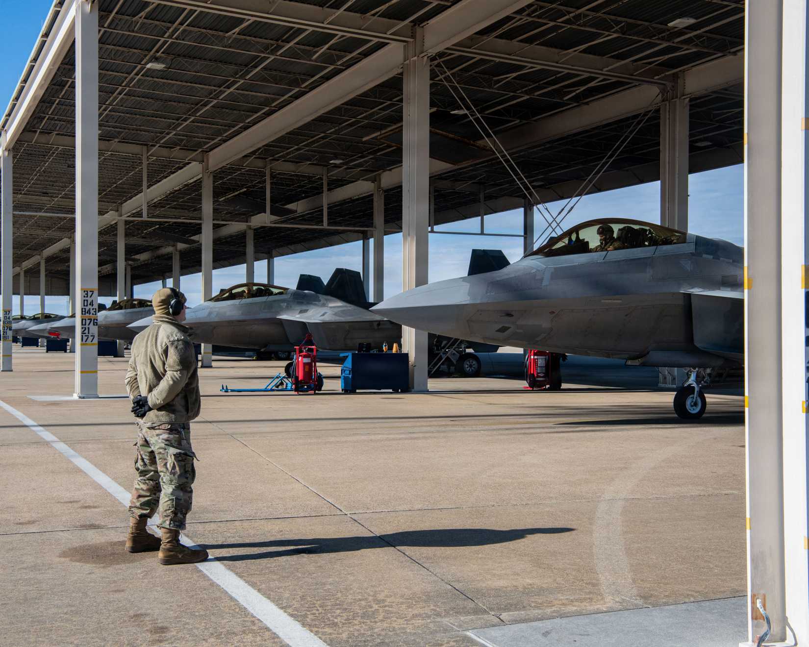 F-22 Raptor aircraft on Jan. 17, 2026, at Joint Base Langley-Eustis in Hampton, Virginia.