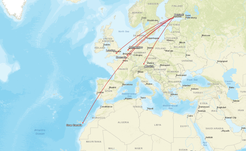 Finnair A350 Europe Routes Map