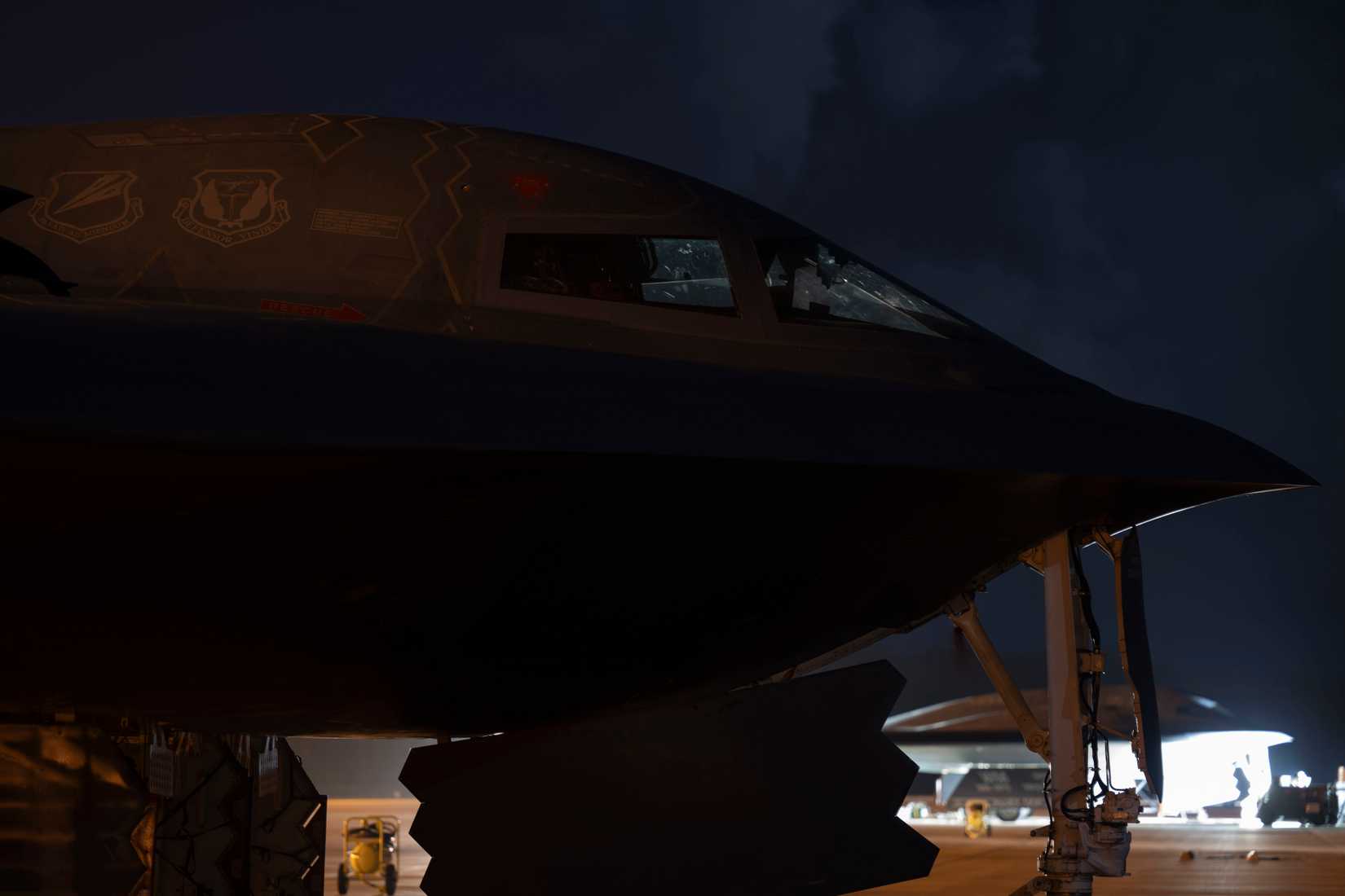 ir Force B-2 Spirit stealth bomber sits on the flightline between missions at Diego Garcia, British Indian Ocean Territory, April 14, 2025.