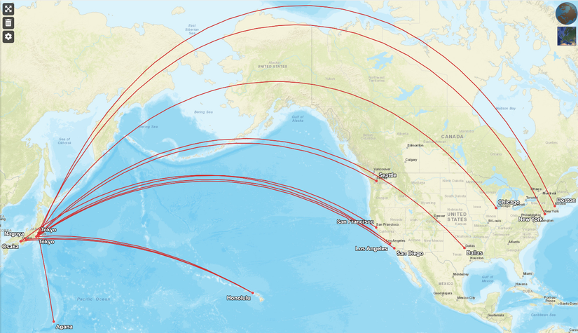 JAL US Route Map