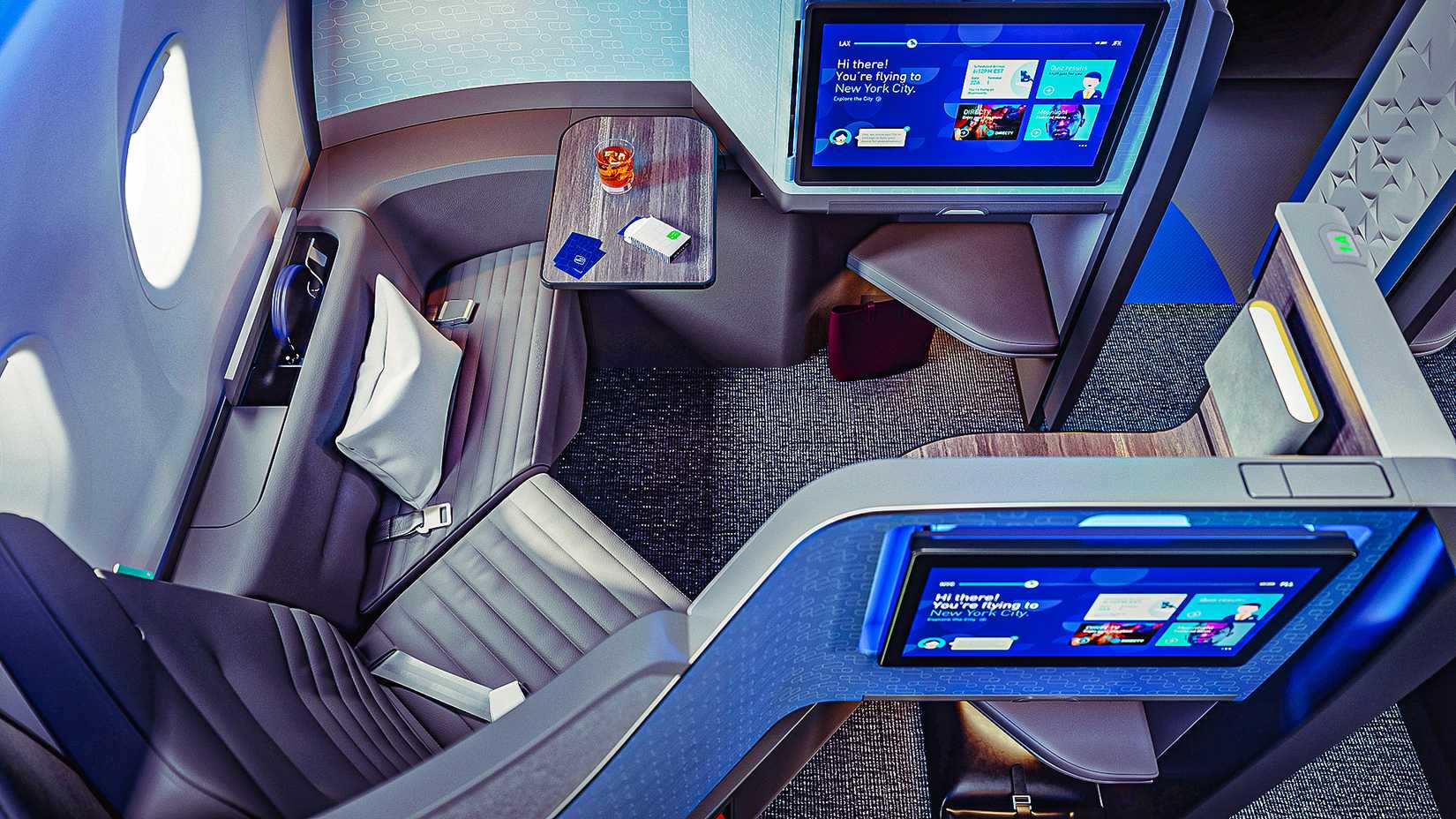 JetBlue Mint Studio premium seat inside an Airbus A321 aircraft.