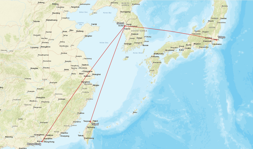 Korean Air Short 747 Routes Map