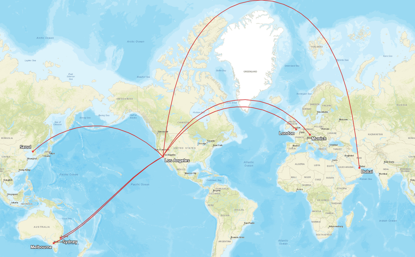 LAX A380 Routes Map