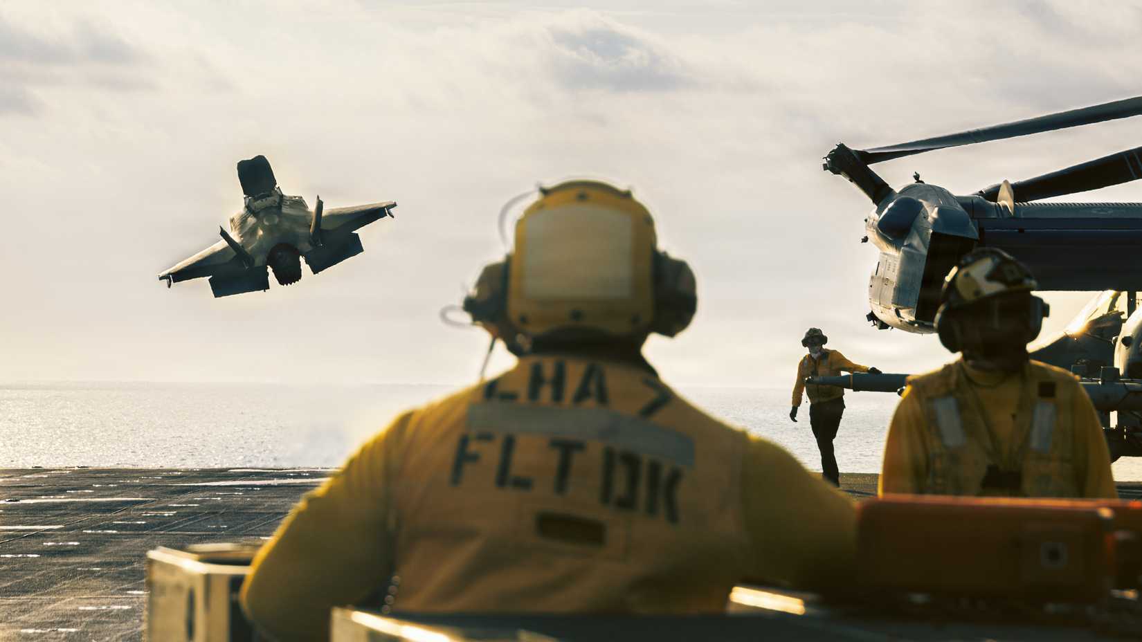 Marine Corps F-35B Lightning II assigned to Marine Fighter Attack Squadron (VMFA) 121, 31st Marine Expeditionary Unit, takes off.