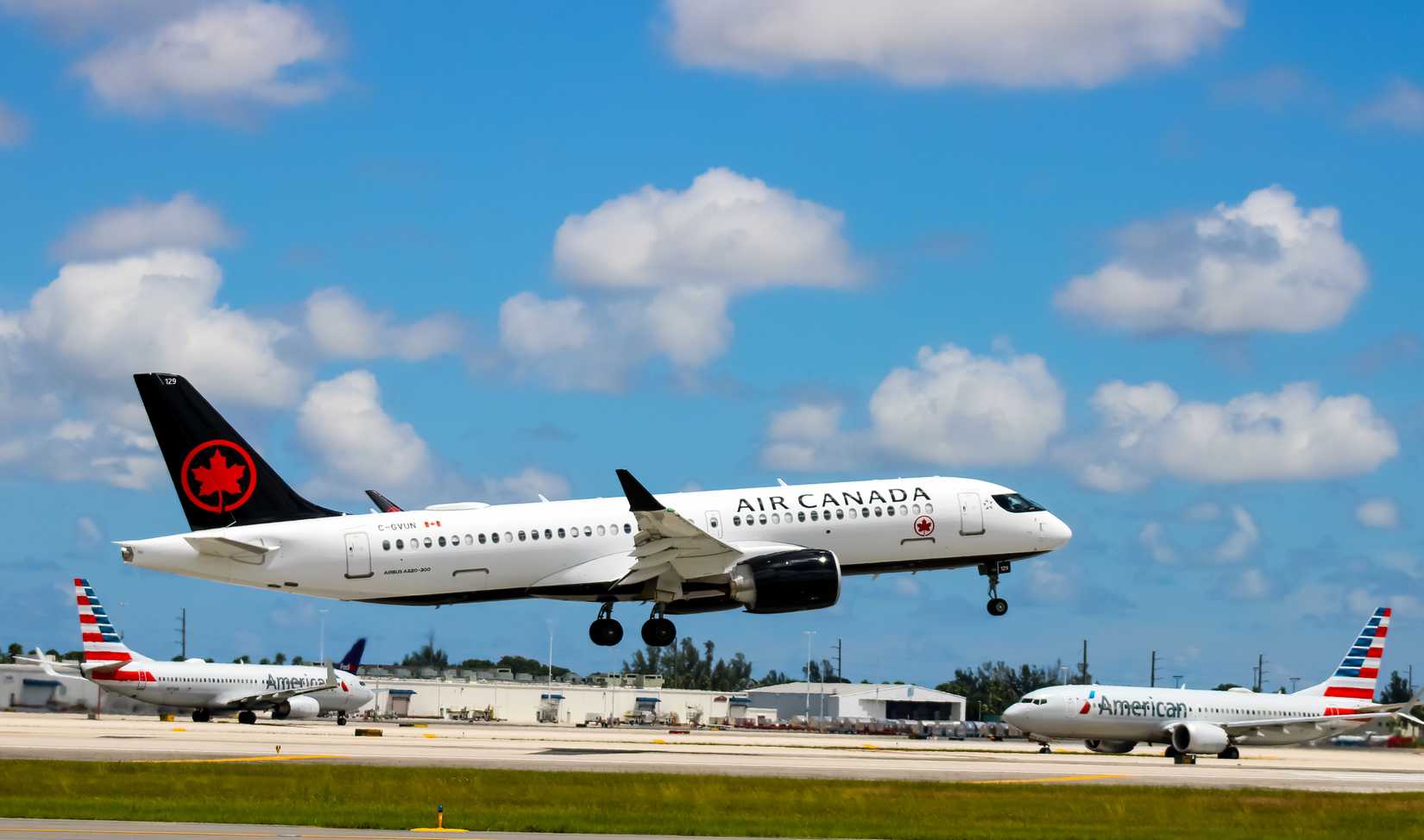 n Air Canada Airbus A220-300 arrives at Miami International Airport from Montreal-Trudeau International Airport.
