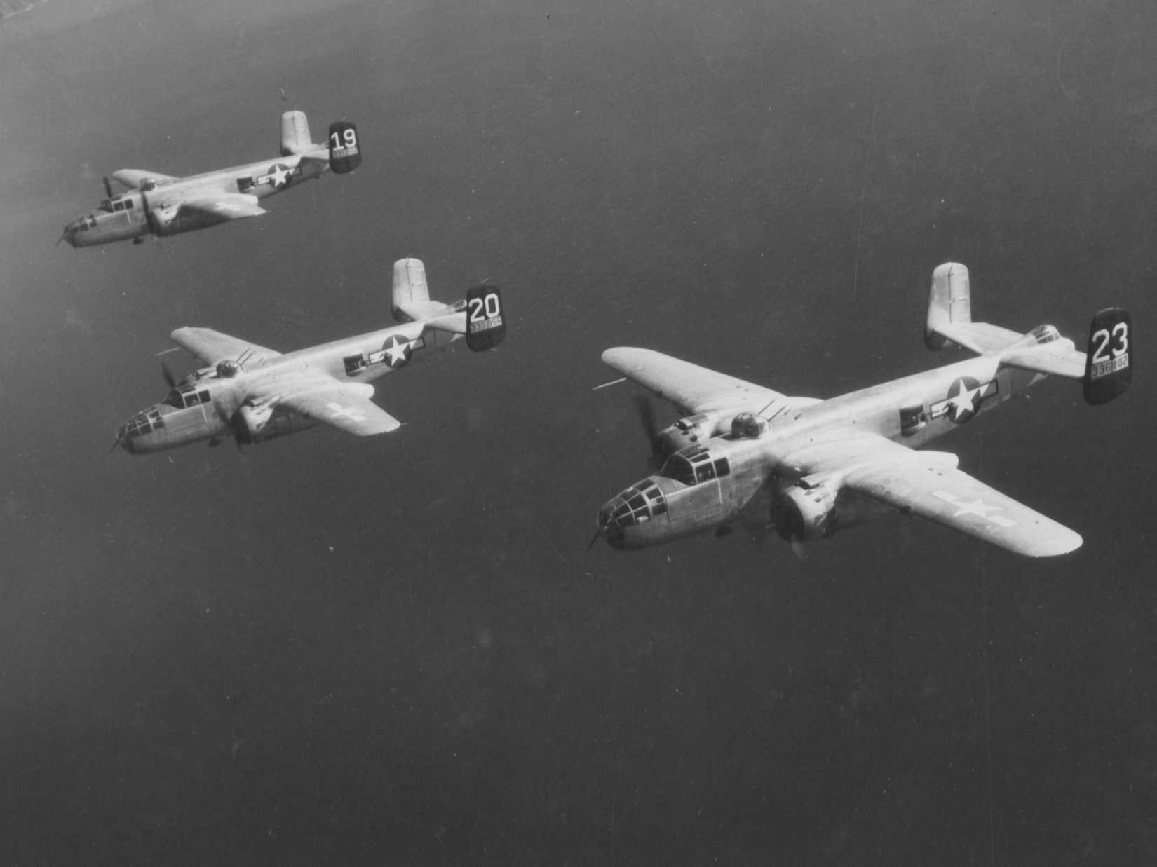 North American B-25 Mitchells Of The 12Th Af In Formation Just Off The Cost Of Italy.