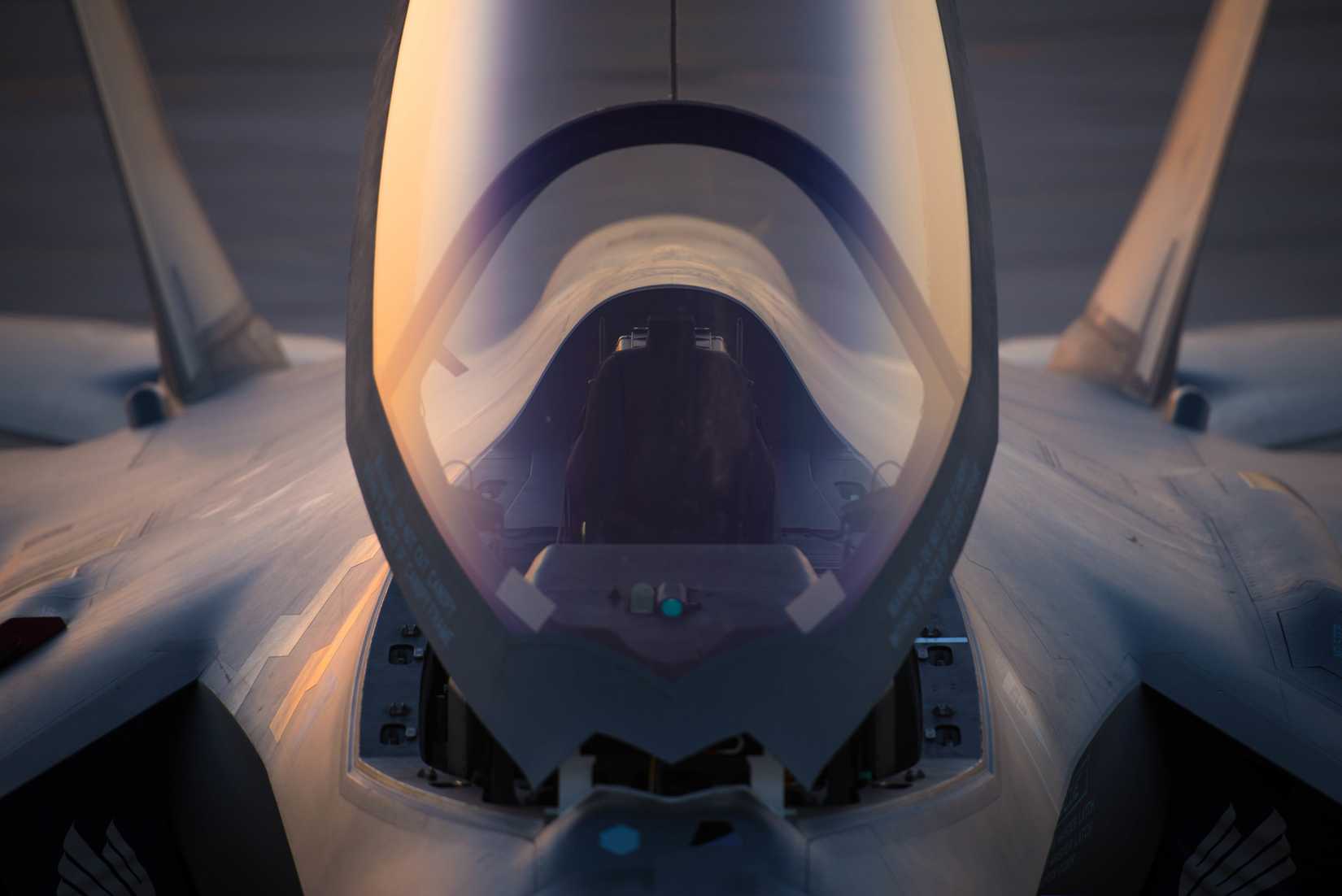 The sun shines on a Royal Australian Air Force F-35A Lightning II at Luke Air Force Base, Ariz., Aug. 6, 2018. The first Australian F-35 arrived at Luke AFB in December, 2014. Currently six Australian F-35's are assigned to the 61st Fighter Squadron where their pilots train alongside U.S. Air Force pilots. (U.S. Air Force photo by Staff Sgt. Jensen Stidham)