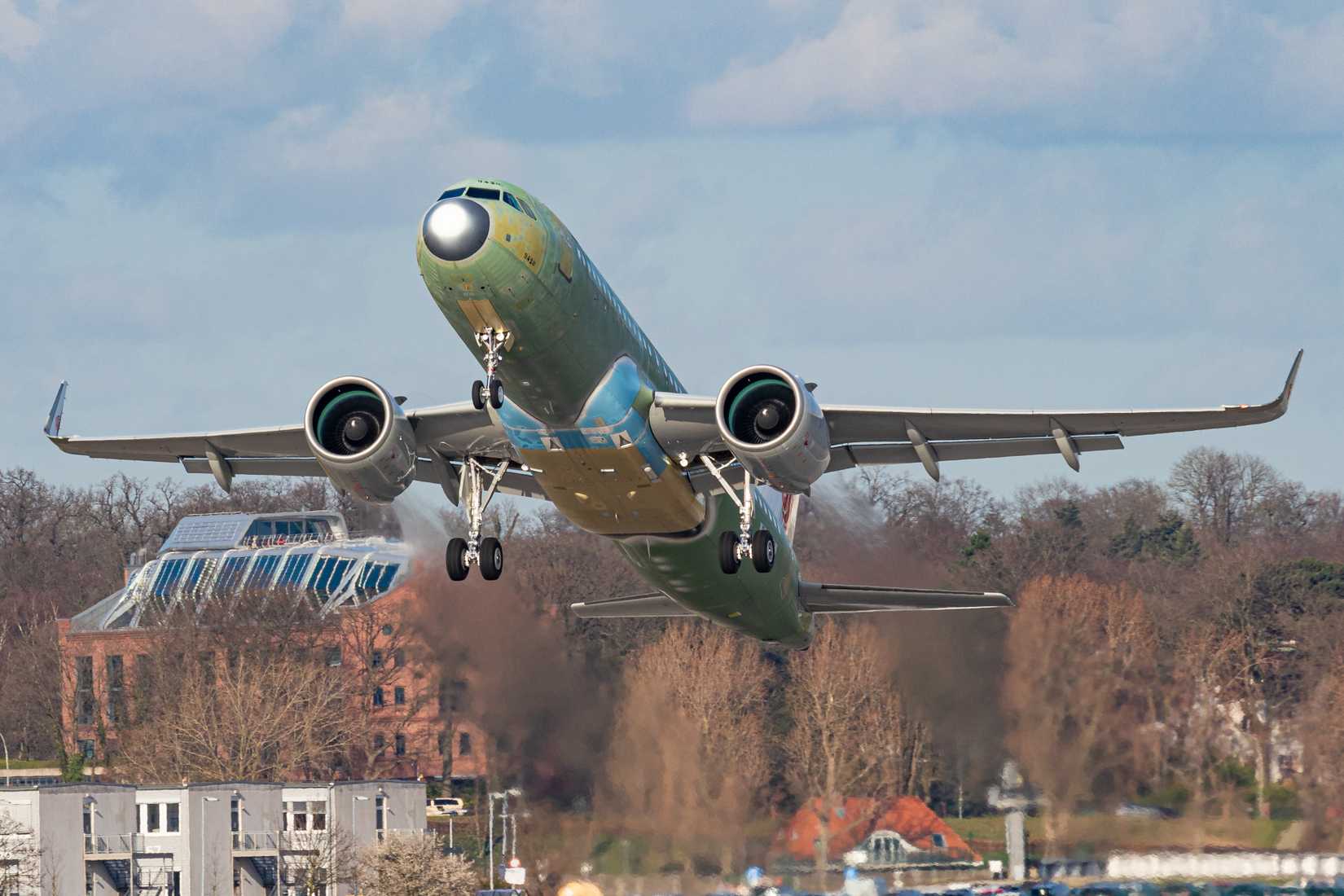 Airbus A320neo Departing Hamburg Factory