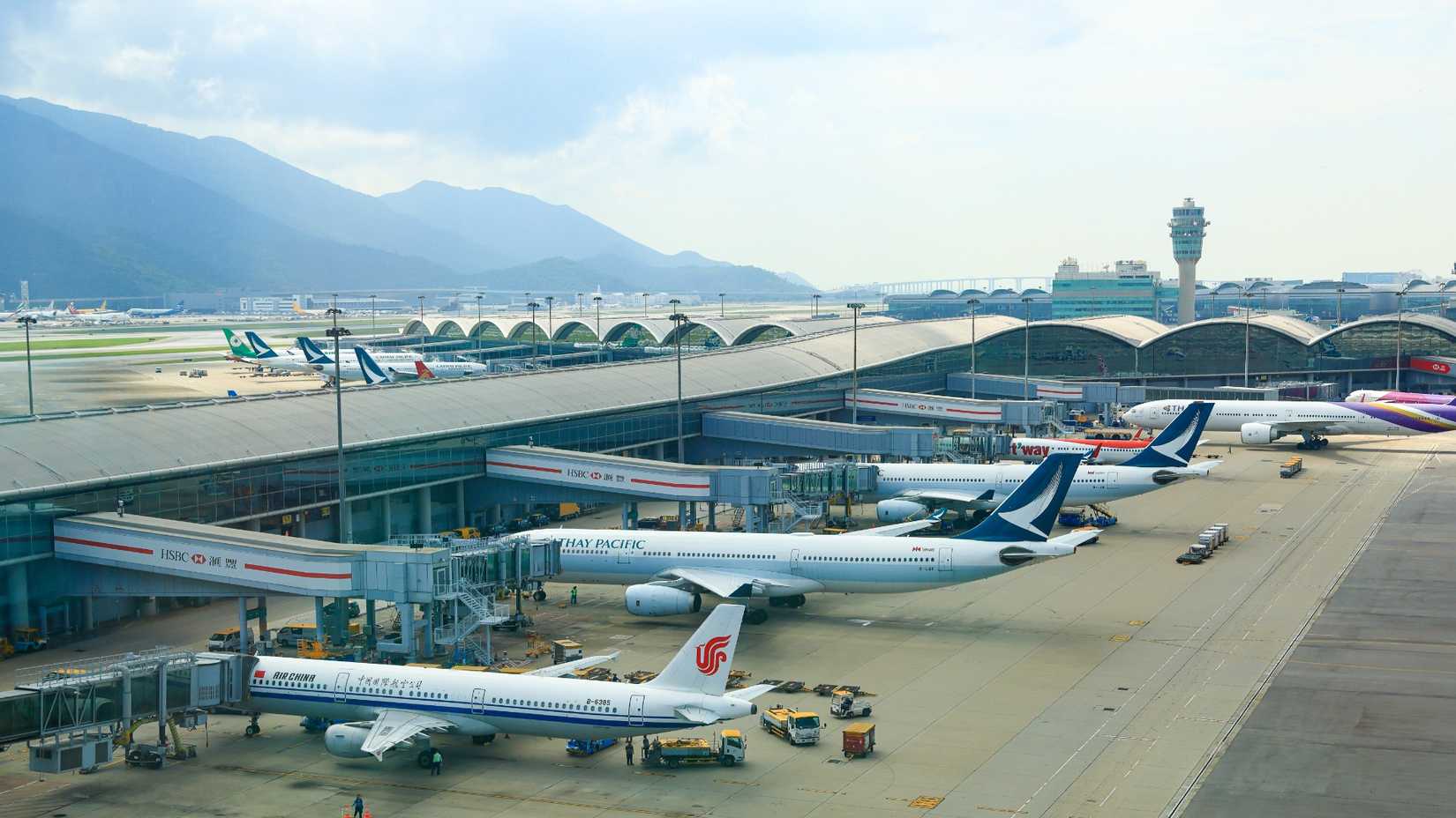 Hong Kong Airport planes parked at the gate