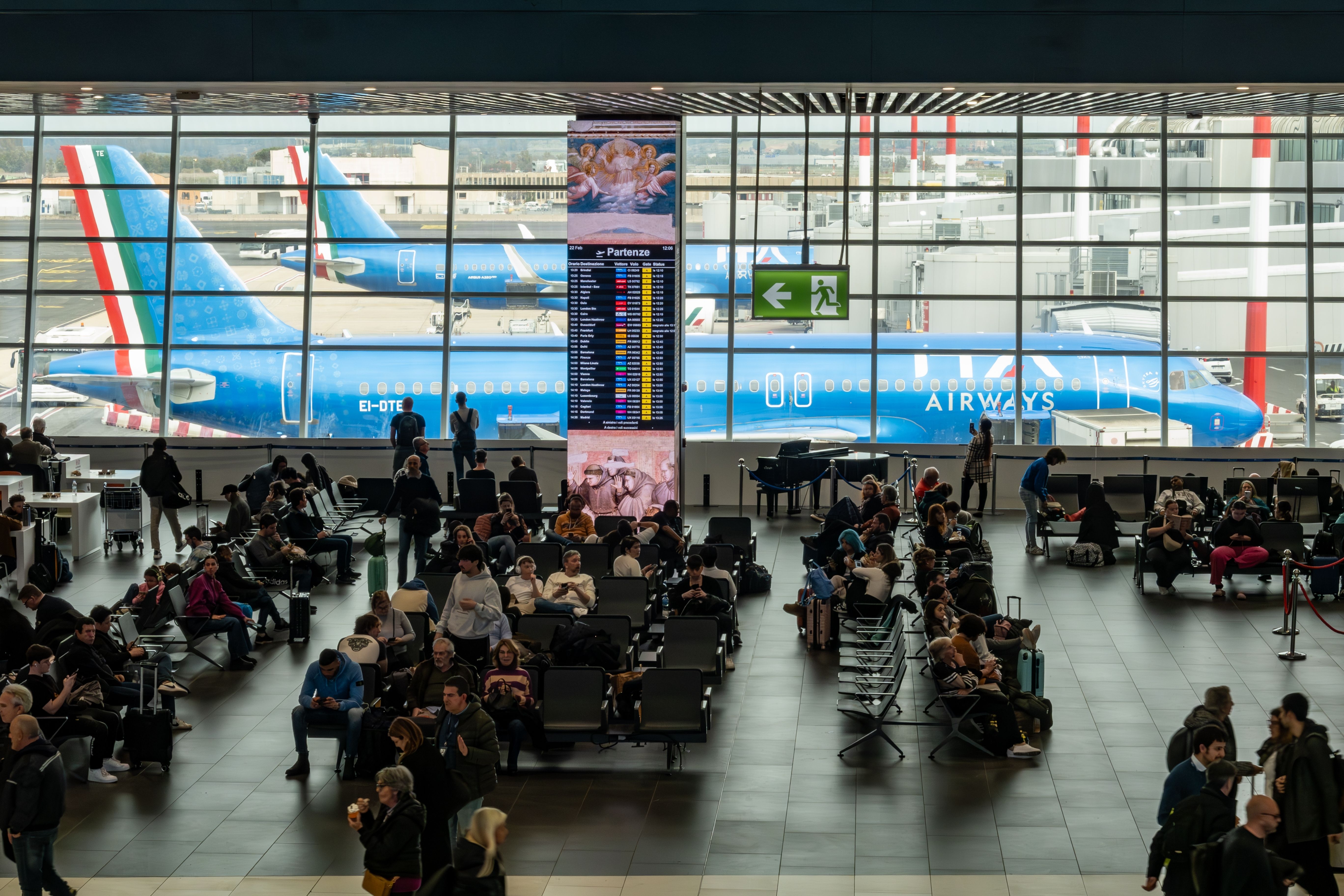 ITA Airways Planes Viewed Through Rome Fiumicino Airport Terminal Window