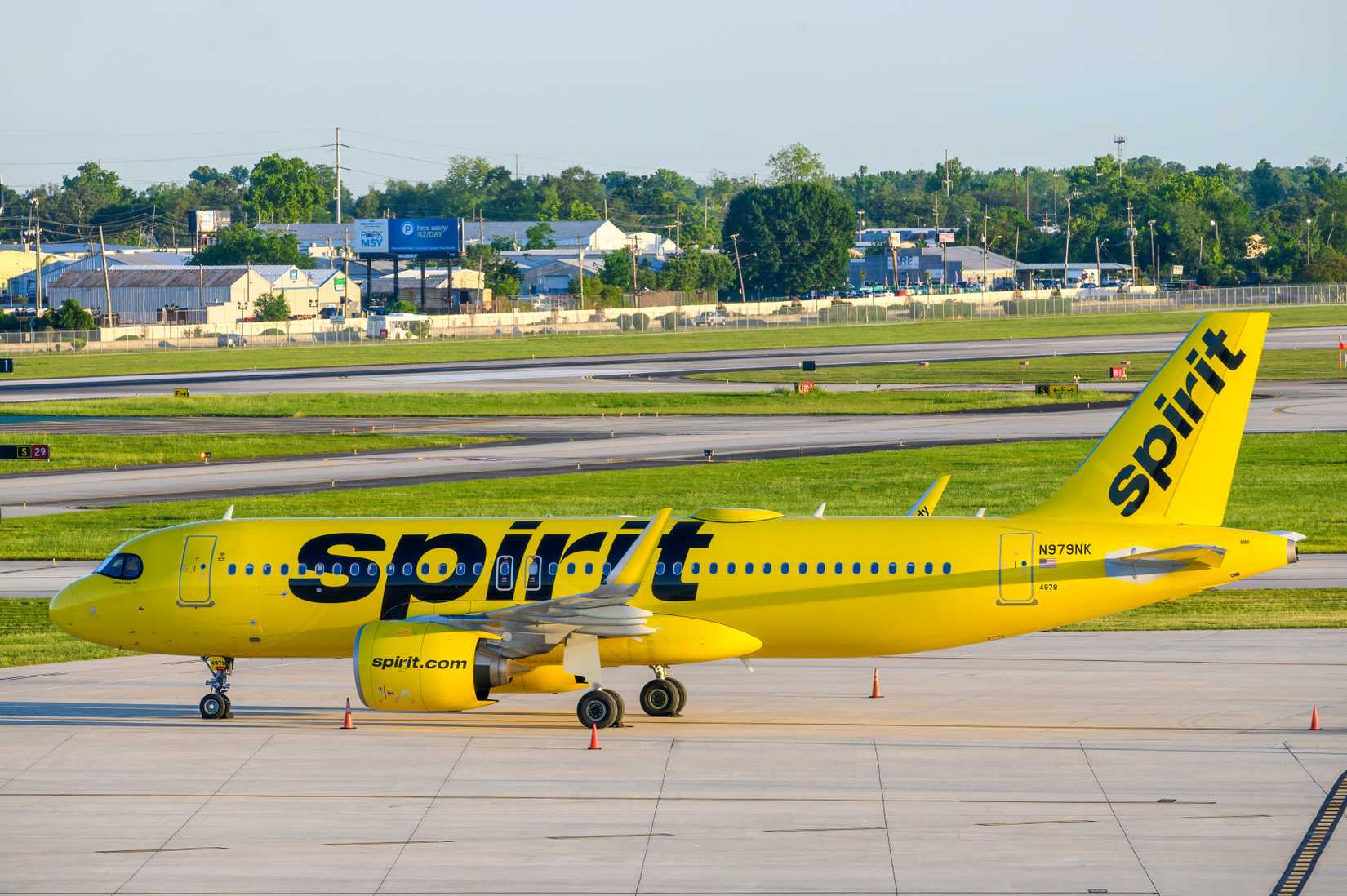 Spirit Airlines Airbus 320 on the tarmac at Louis Armstrong International Airport