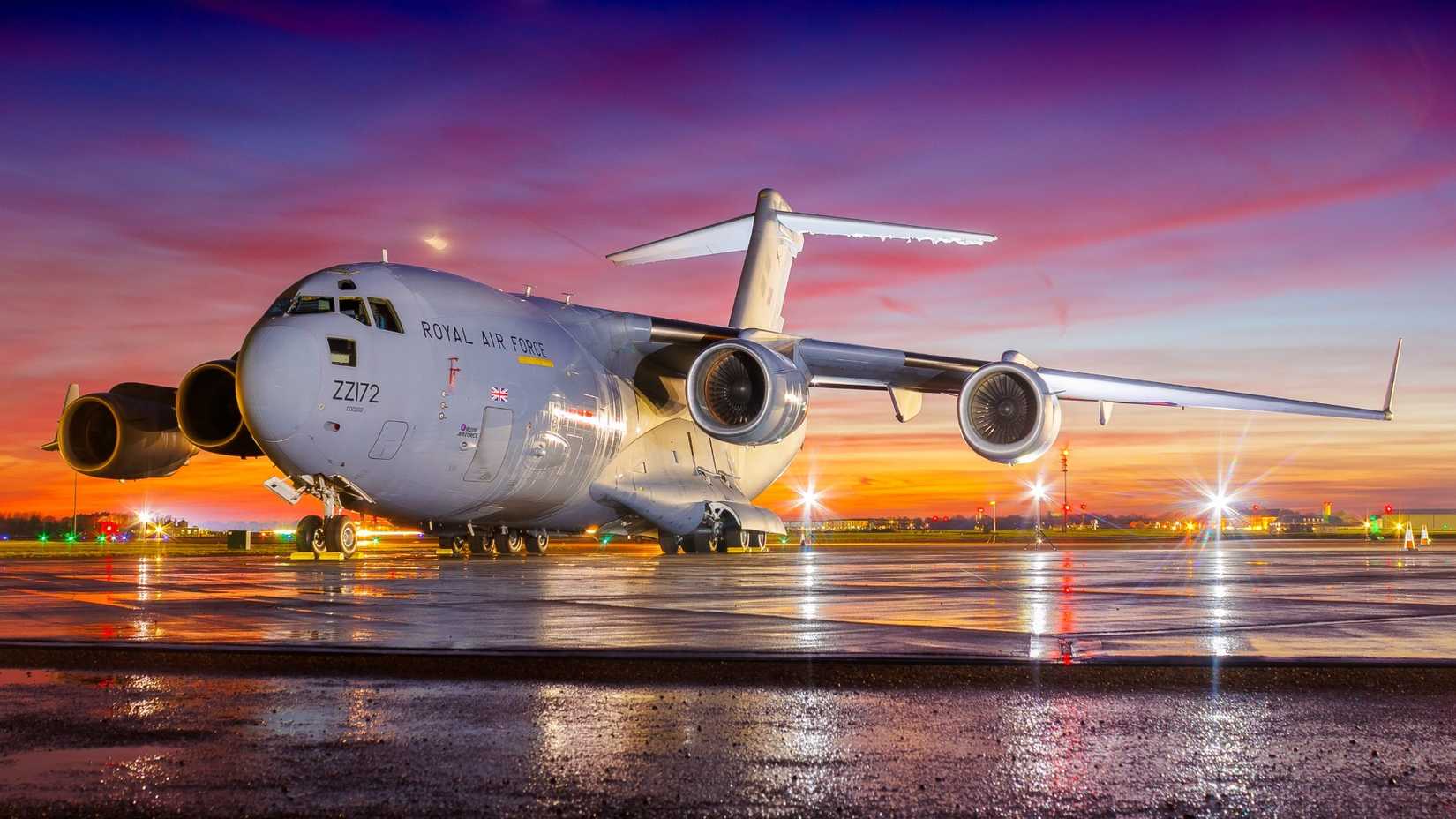 RAF C-17 At Brize Norton In Low Light