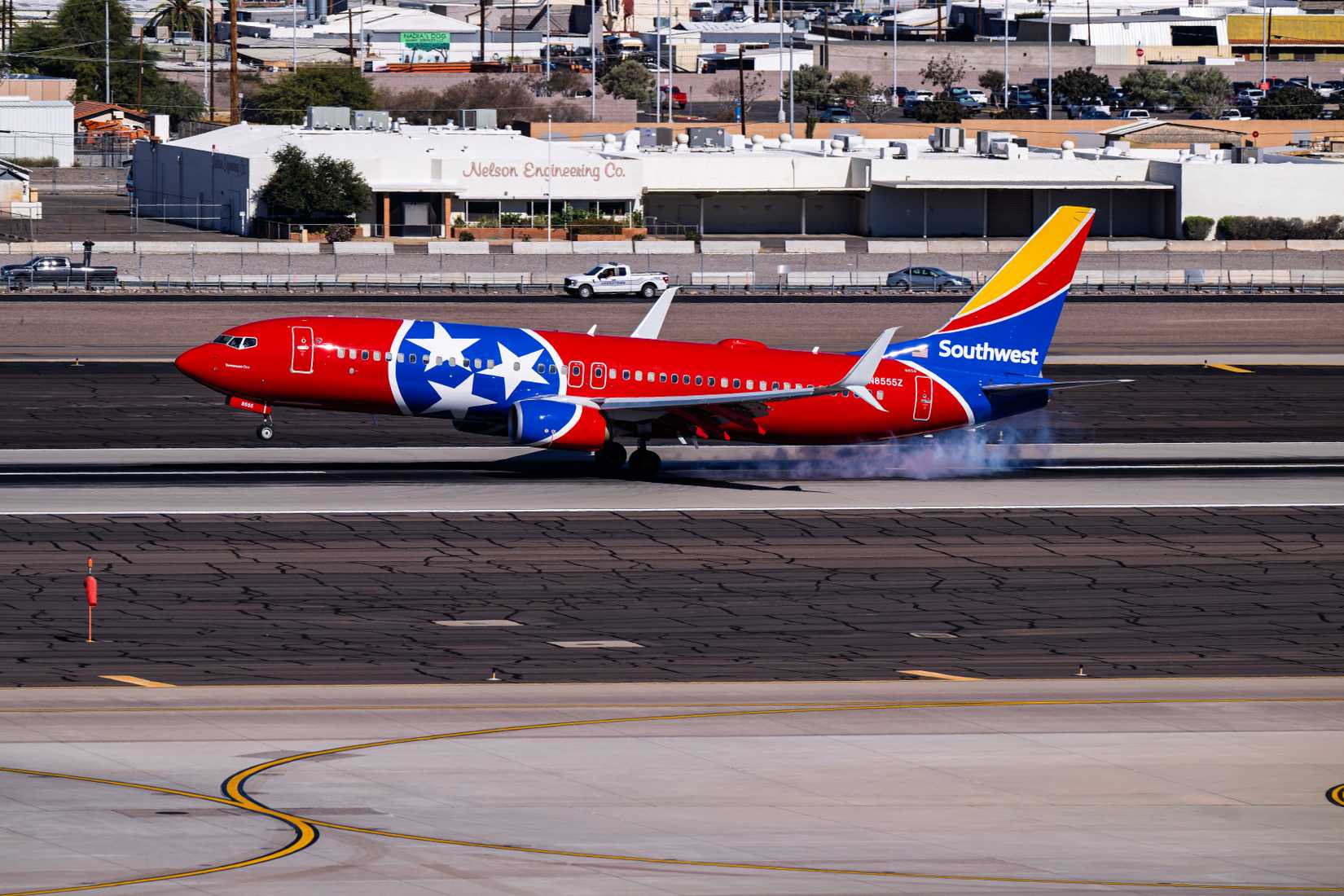 Southwest Airlines Boeing 737-800 N8555Z Tennessee One arrival into runway 26 at Phoenix Sky Harbor Intl. Airport.