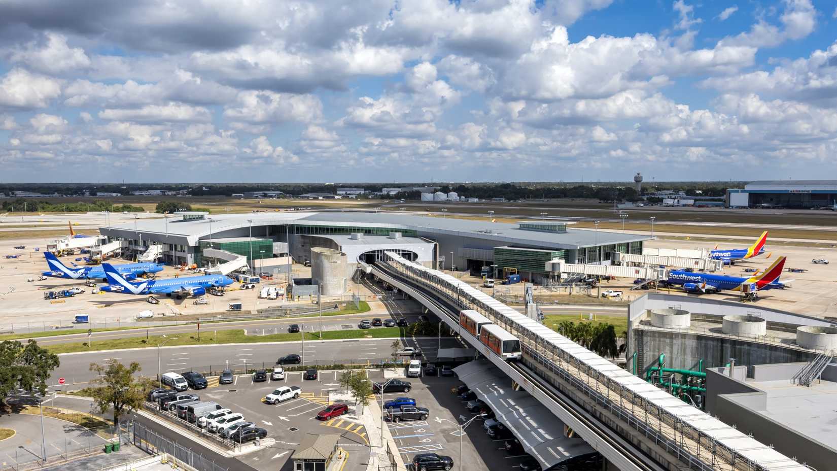 Tampa Airport terminal with Breeze and Southwest Aircraft parked