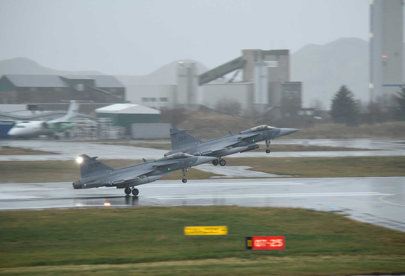 Two Swedish JAS 39 Gripens take off from Bobo, Norway during exercise Trident Juncture 18.