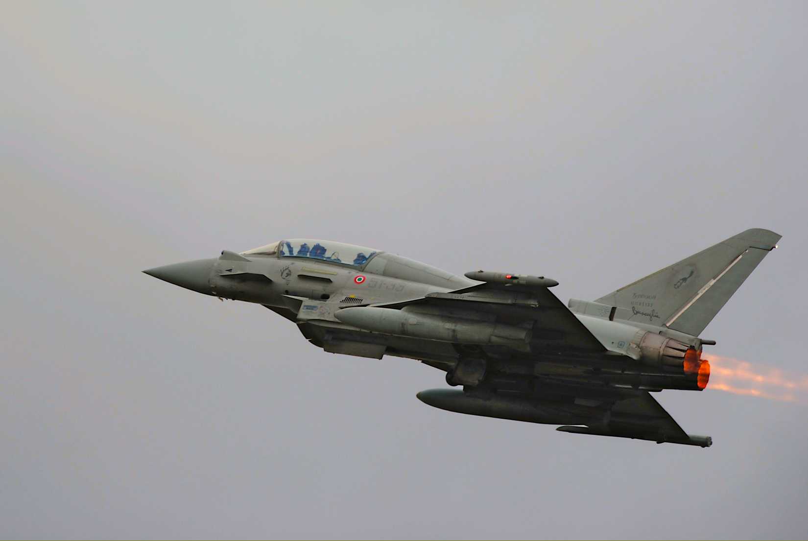 Eurofighter Typhoon TF-2000A of 51st Stormo of Italian Air Force taking off full afterburner during Poggio Dart Exercise 2025 at Istrana AB